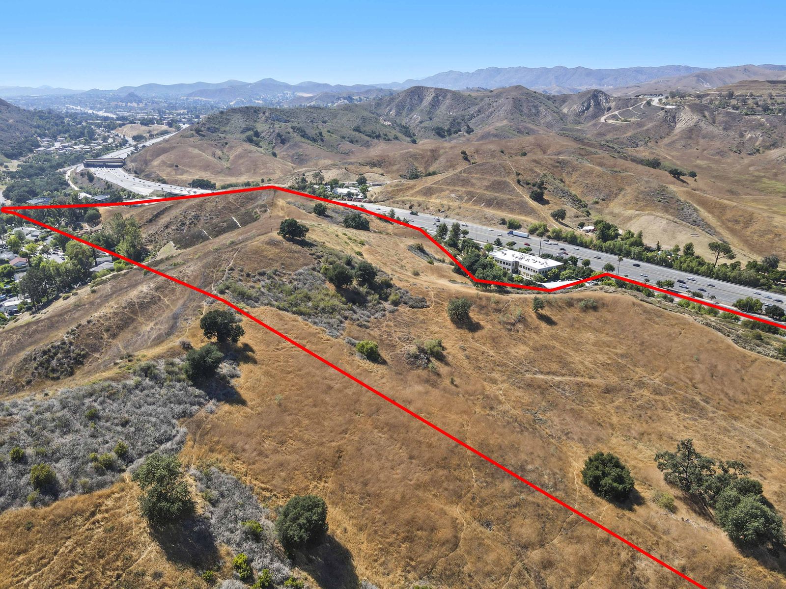 The ridge and the Santa Monica Mountains — parcel lines indicative
